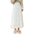 Women's Apricot French lace midi skirt.