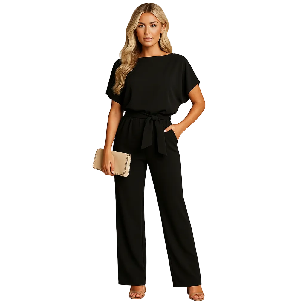 Black high waist lace-up jumpsuit front view