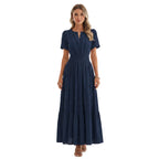 Women's Black V neck pleated maxi dress.