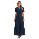 Women's Black V neck pleated maxi dress.