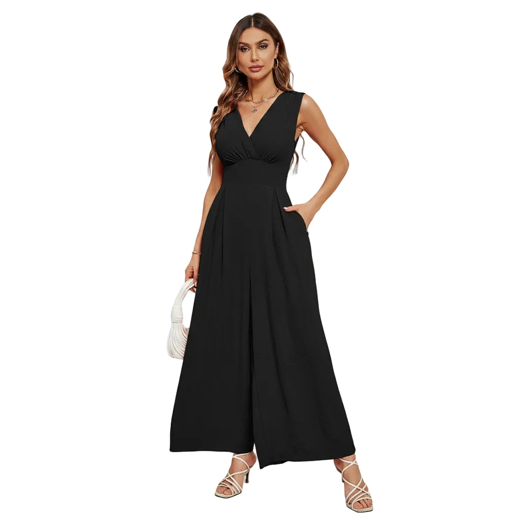 Women's Green waist cinching wide leg jumpsuit.