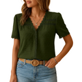 Green women's elegant lace V-neck blouse front view