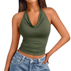 Front view of halter neck tank top for women