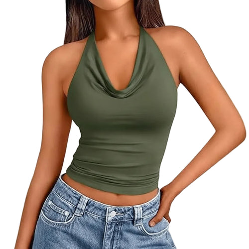 Front view of halter neck tank top for women
