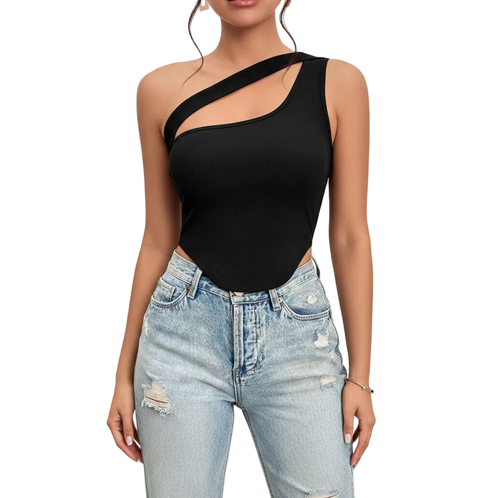 Front view of hollow out chest wrap tank top