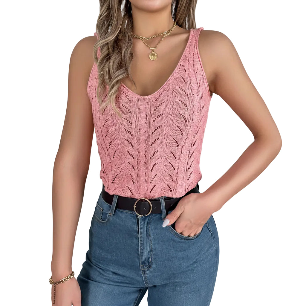 Khaki summer knit top for women