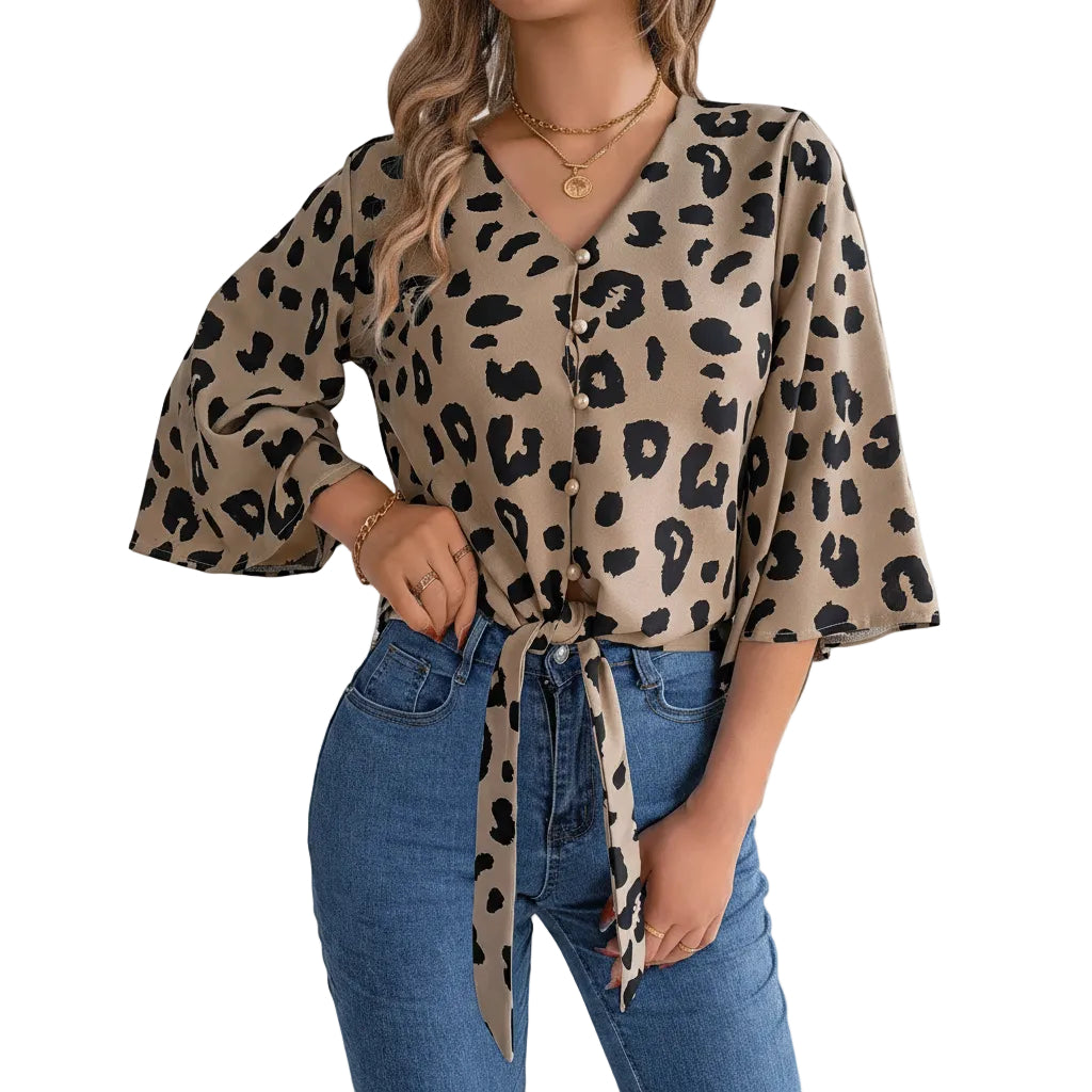 Lightweight fashion blouse for women with leopard print.
