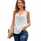 Front view of loose V neck chiffon tank top