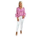 Modern floral fashion blouse with casual elegance.