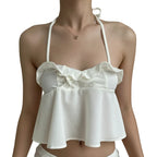 Front view of neck hanging midriff tank top