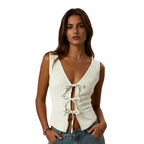 Front view of neck hanging tank top for women