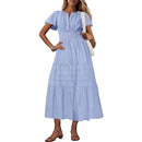 Women's Olive Green puff sleeve maxi dress.