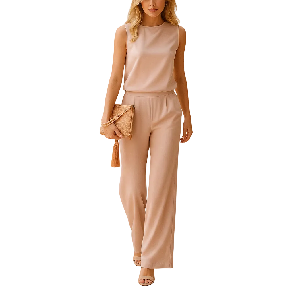 Pink elegant wide leg jumpsuit front view