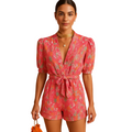 Pink printed short jumpsuit front view