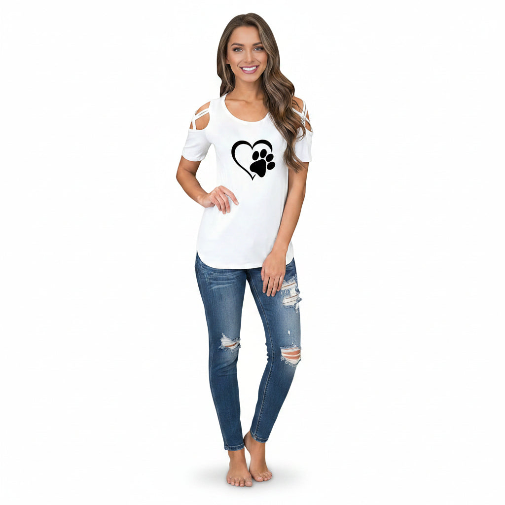 Front view of printed hollow women T shirt