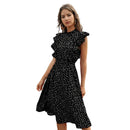Women's Red polka dot chiffon maxi dress.