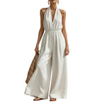 Women's Sky Blue V neck halter neck jumpsuit