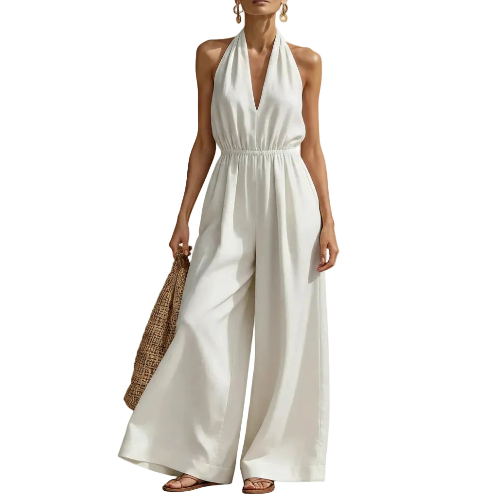 Women's Sky Blue V neck halter neck jumpsuit