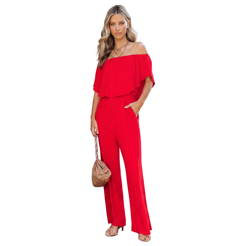 Women's Taupe fashion wide leg jumpsuit.