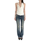 Close up detail of slim fit halter top