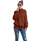 Front view of turtleneck knitted sweater for women