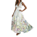 Women's White Blue Floral sleeveless maxi dress.