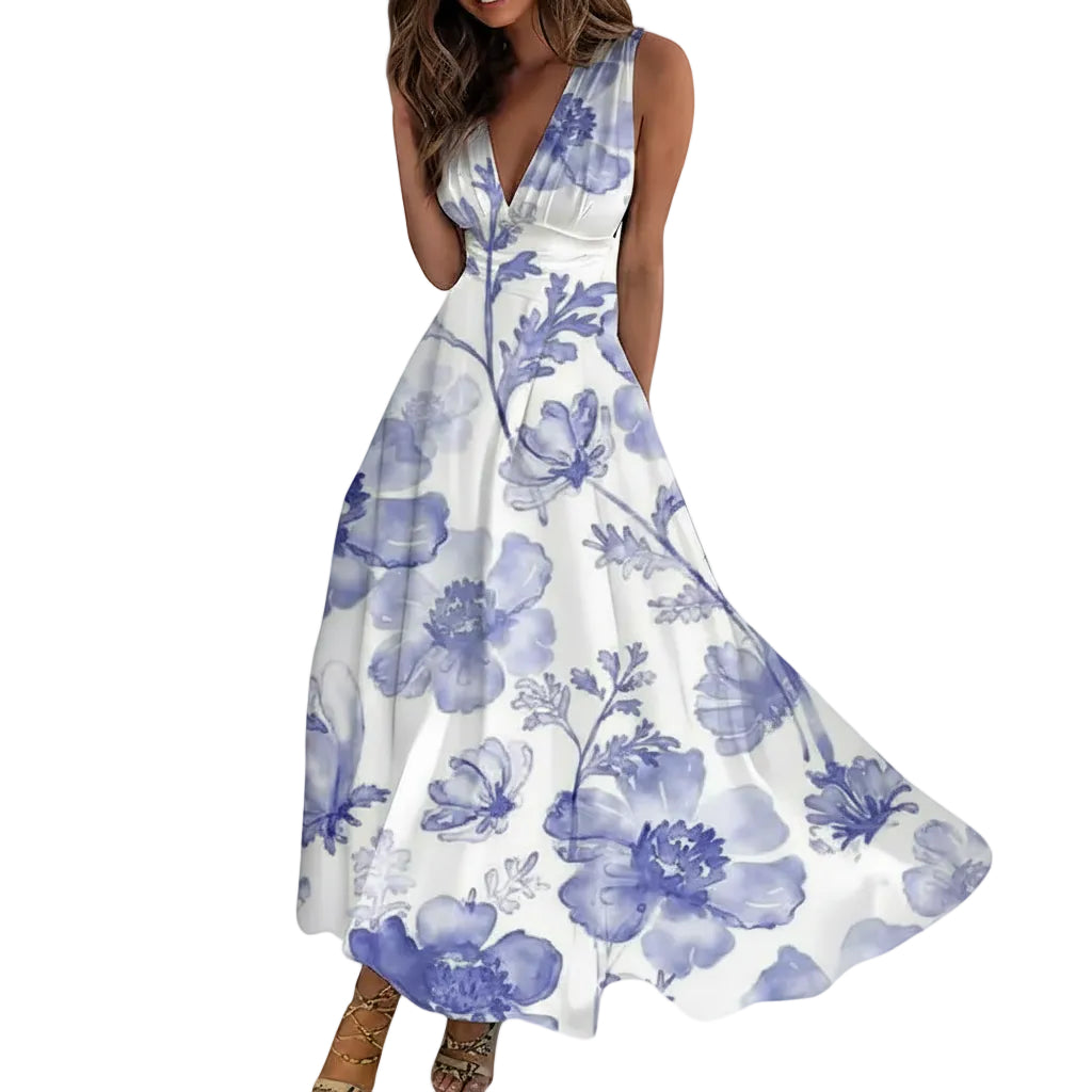 Women's White floral swing maxi dress.