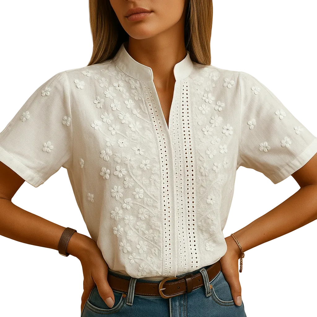White tailored fit button down top display