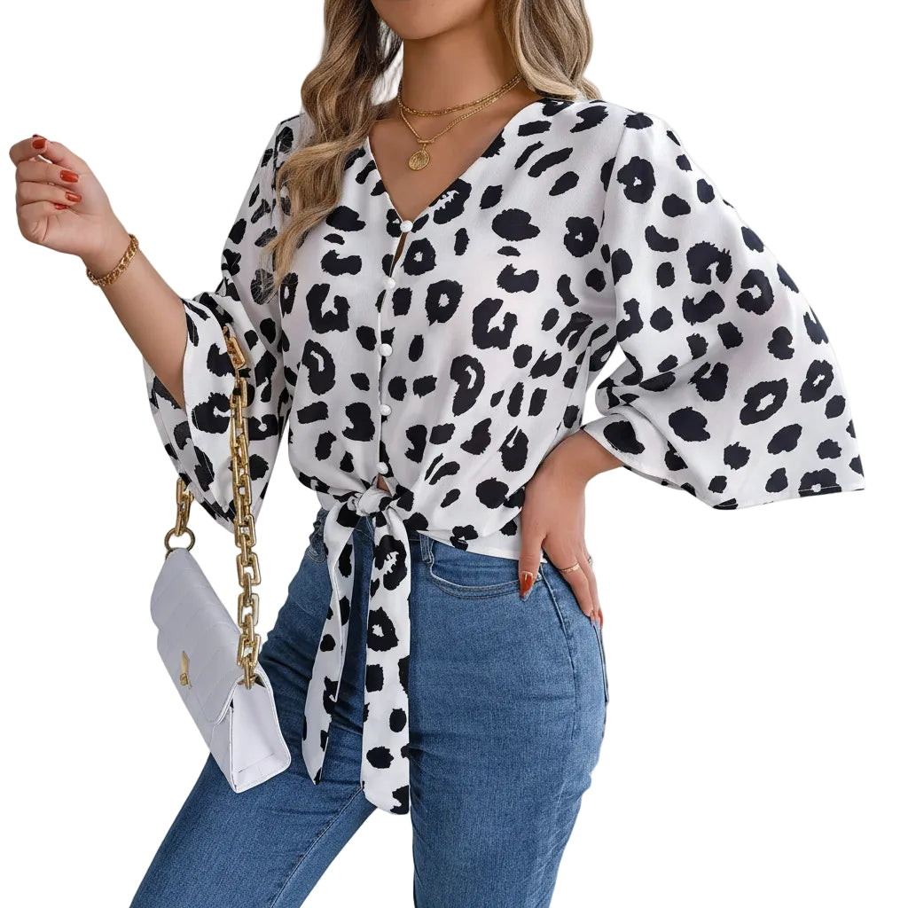 Women's Wine Red leopard print chiffon blouse.