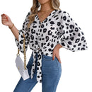 Women's Wine Red leopard print chiffon blouse.