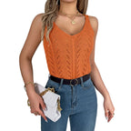 Front view of women V neck knit tank