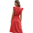 Women's A line polka dot maxi dress with flowing silhouette.