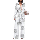 Women's blouse and wide leg pants two piece set front view.