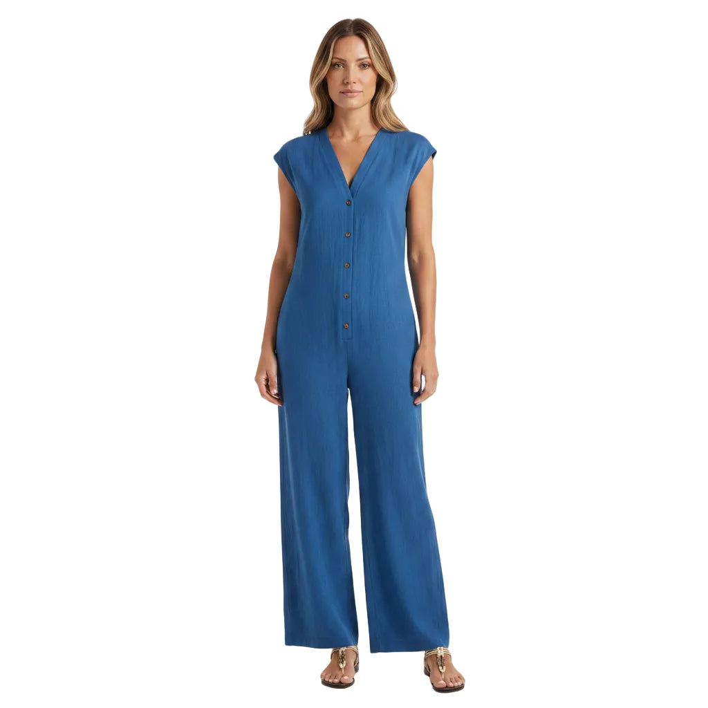 Women's casual one-piece jumpsuit with V neck design.