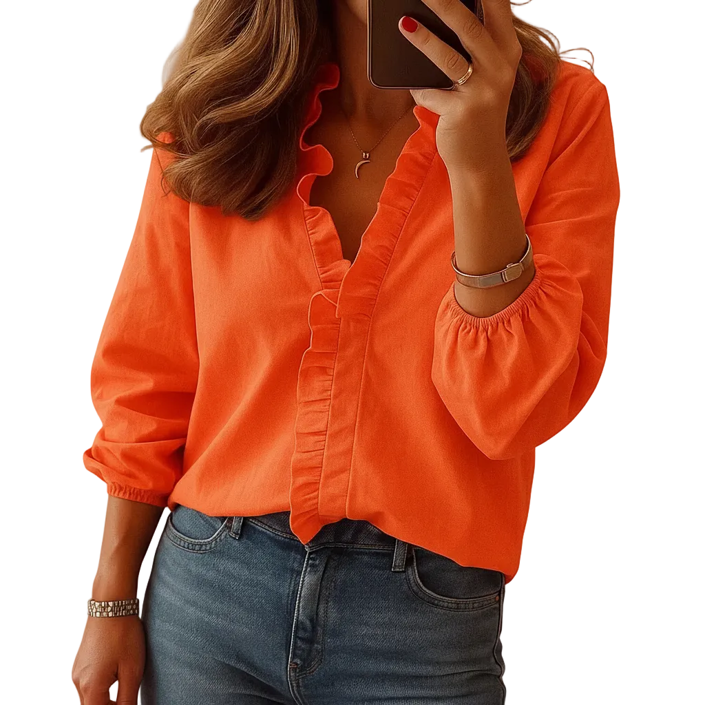 Women's elegant ruffle detail blouse front view