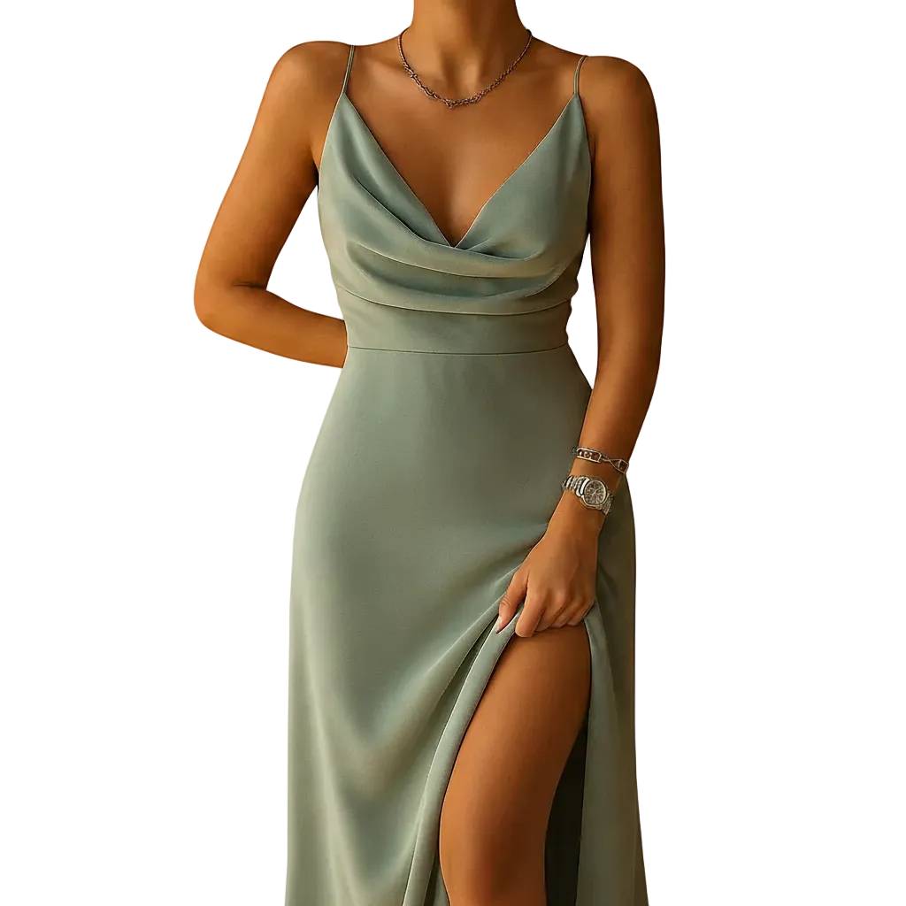 Women's elegant V-neck maxi dress front view