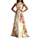 Women's high waist floral maxi dress with flowing silhouette.