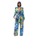 Women's matching blouse and pants outfit.