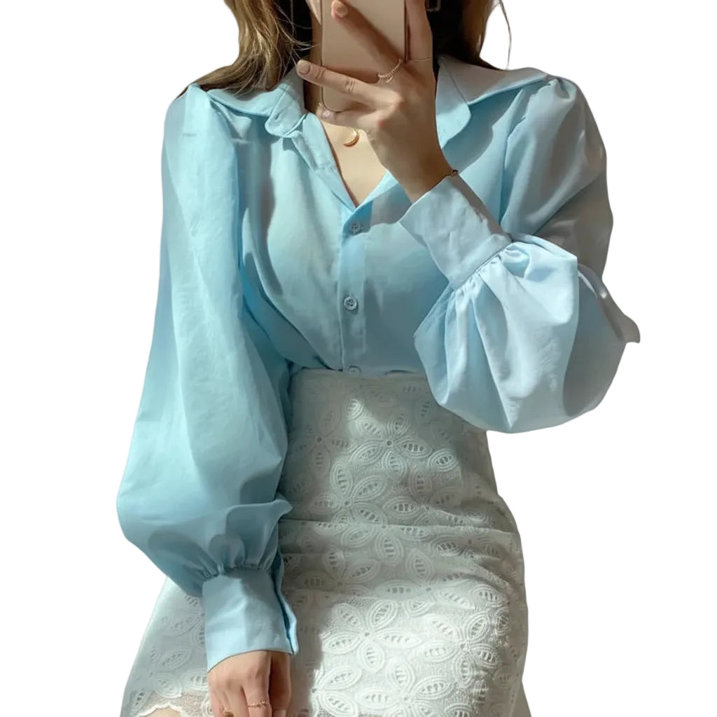 Women's commuter lapel blouse for office wear.