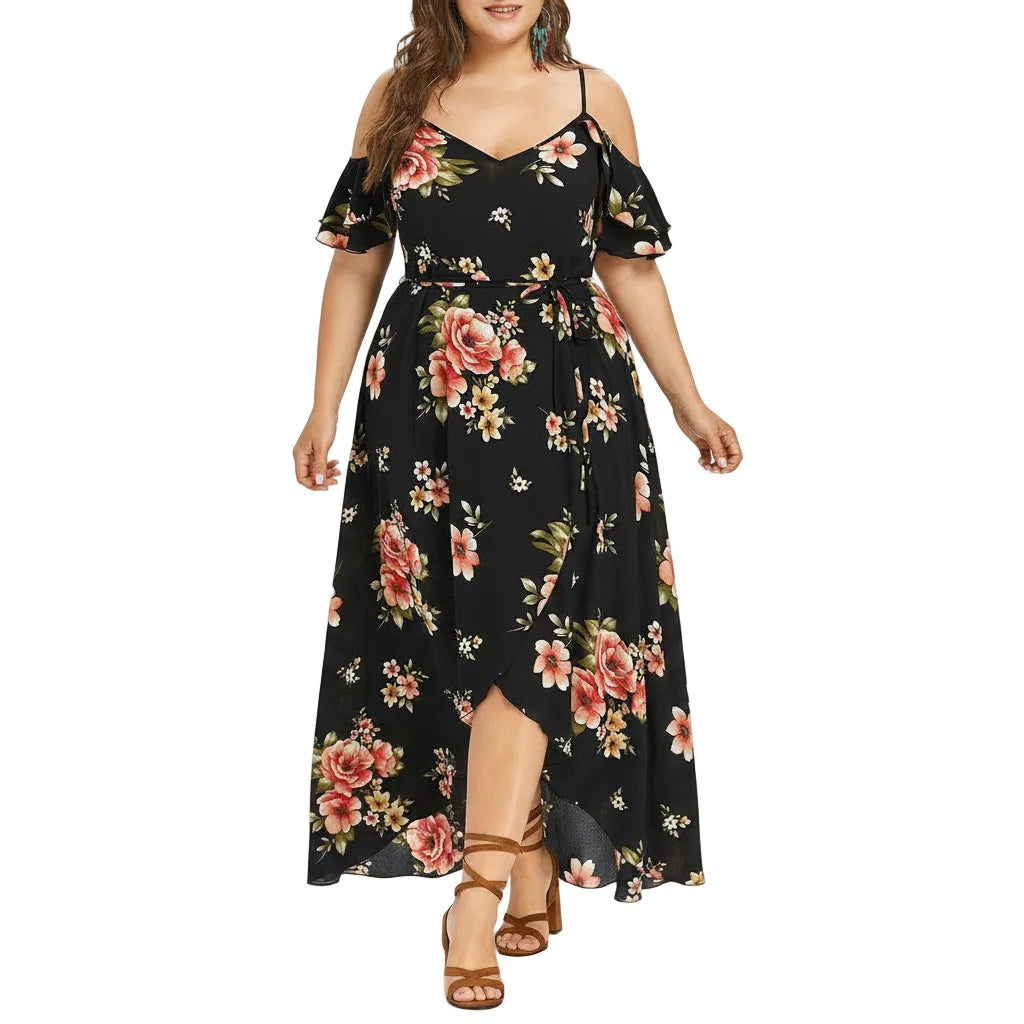 Women's plus size loose summer beach midi skirt front view.
