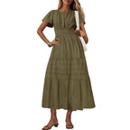 Women's puff sleeve A line maxi dress.