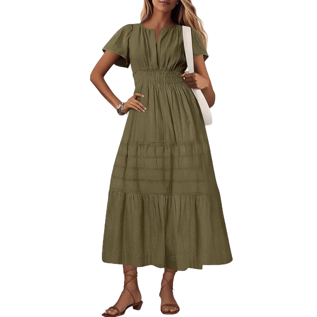 Women's puff sleeve A line maxi dress.