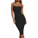 Women's ruffle backless sling maxi dress front view.
