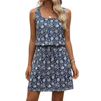 Women's short summer dress with printed pattern.