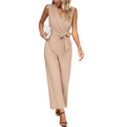 Women's sleeveless commute jumpsuit front view.
