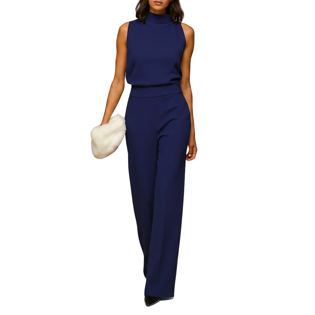 Women's sleeveless halter neck jumpsuit front view