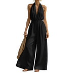 Women's sleeveless V neck jumpsuit with relaxed fit