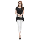 Women's summer O neck chiffon short sleeve blouse front view.