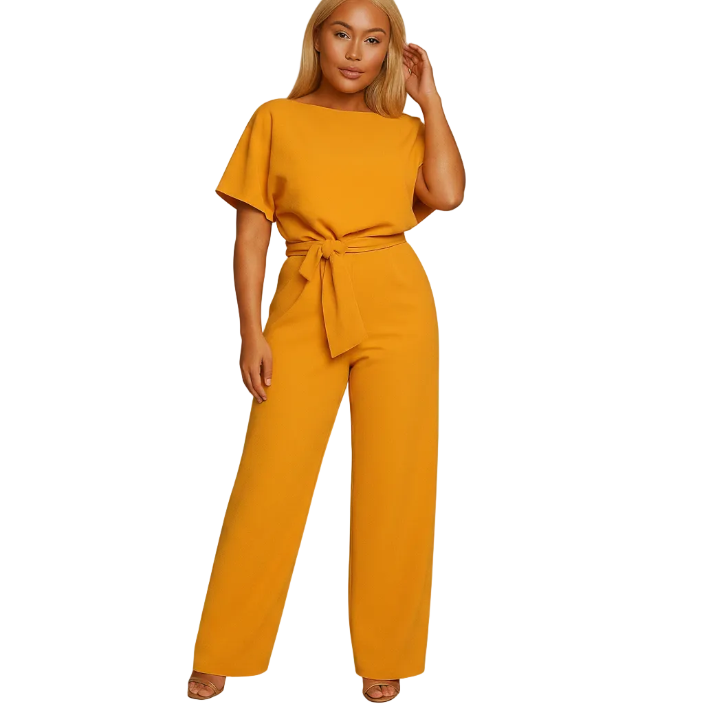 Yellow flattering high waist jumpsuit look
